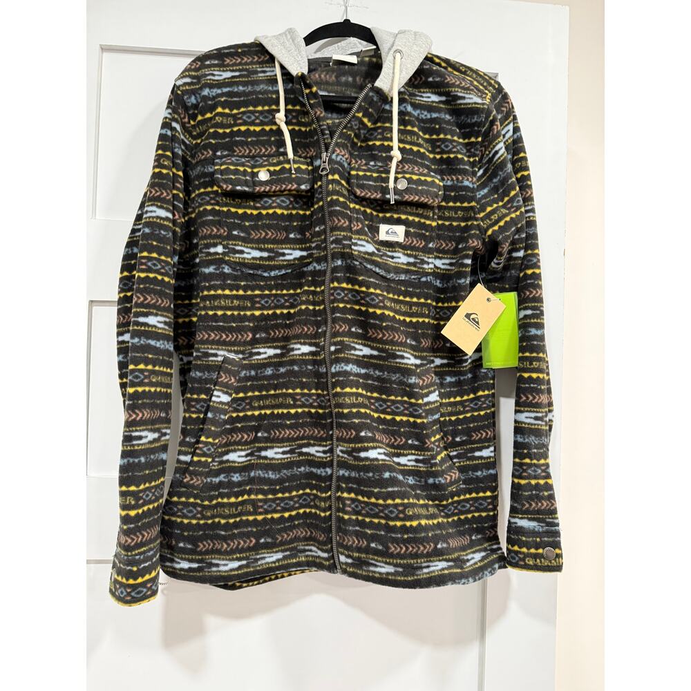 Quiksilver Super Swell Fleece Zip Hoodie Jacket NWT Black Geo Print Sz S
